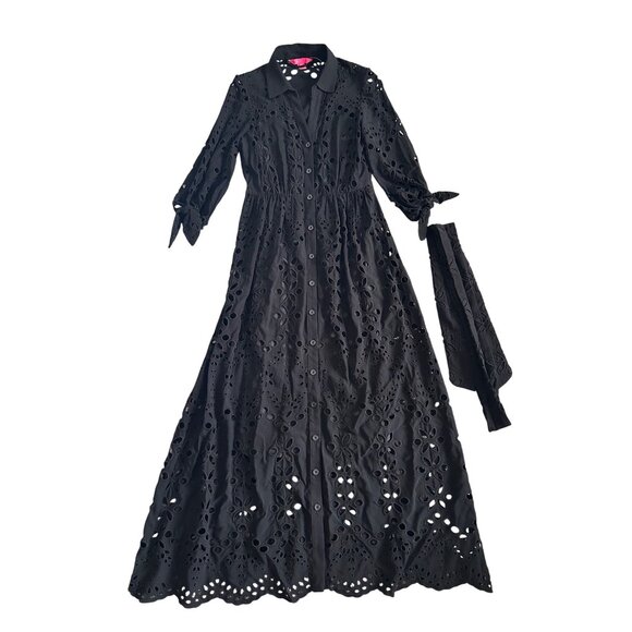 Lilly Pulitzer Maxi Dress Women Sz 00 Eyelet Button-Down Black Dressy Dress - Picture 13 of 13